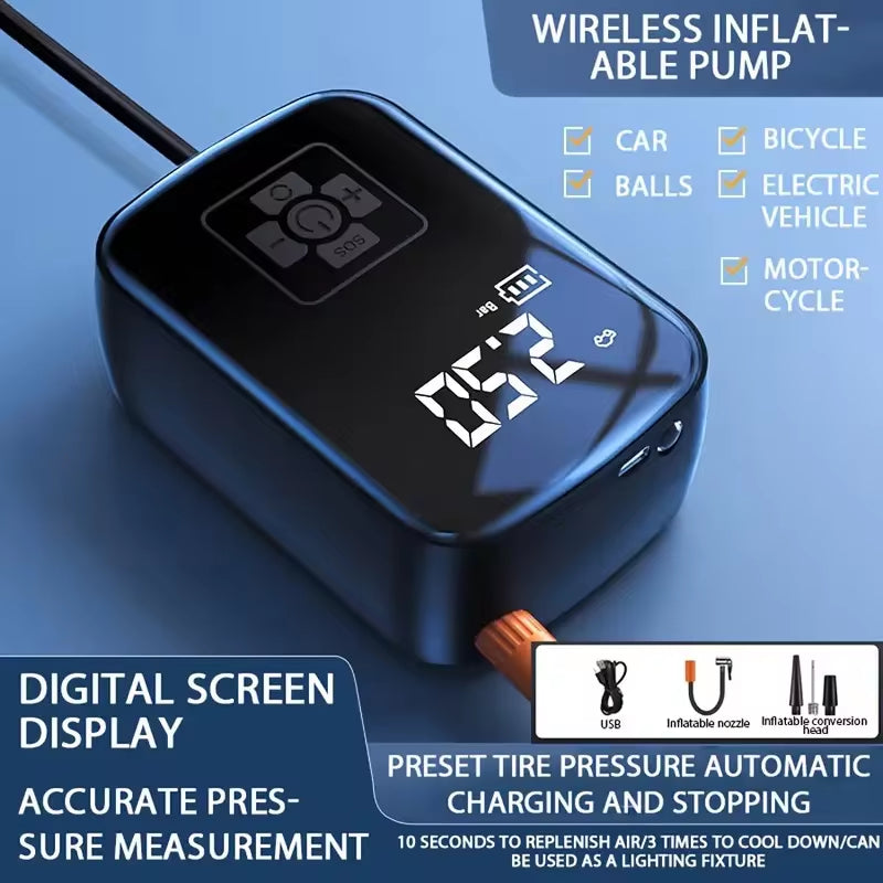 Powerful Wireless Car Air Compressor - Versatile Electric Tire Inflator for Cars, Motorcycles, Bicycles, and More!