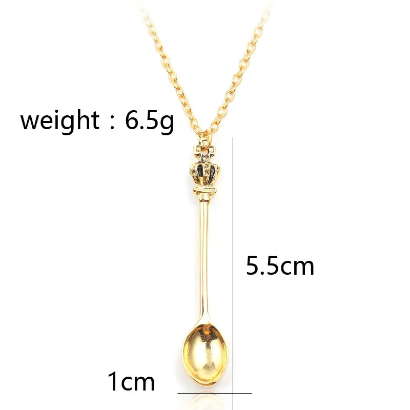 Alice Vintage Gold Crown Spoon Pendant Necklace