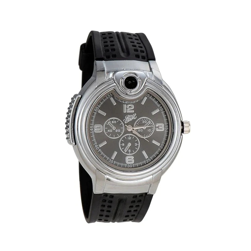 Metal Open Flame Lighter Watch - Creative Sports Design for Men with Adjustable Flame