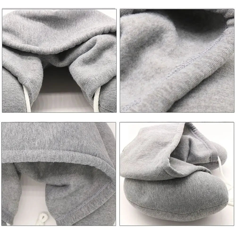 U-Shape Airplane Pillow with Hoodie Soft Comfortable Hooded Neck Travel Pillow