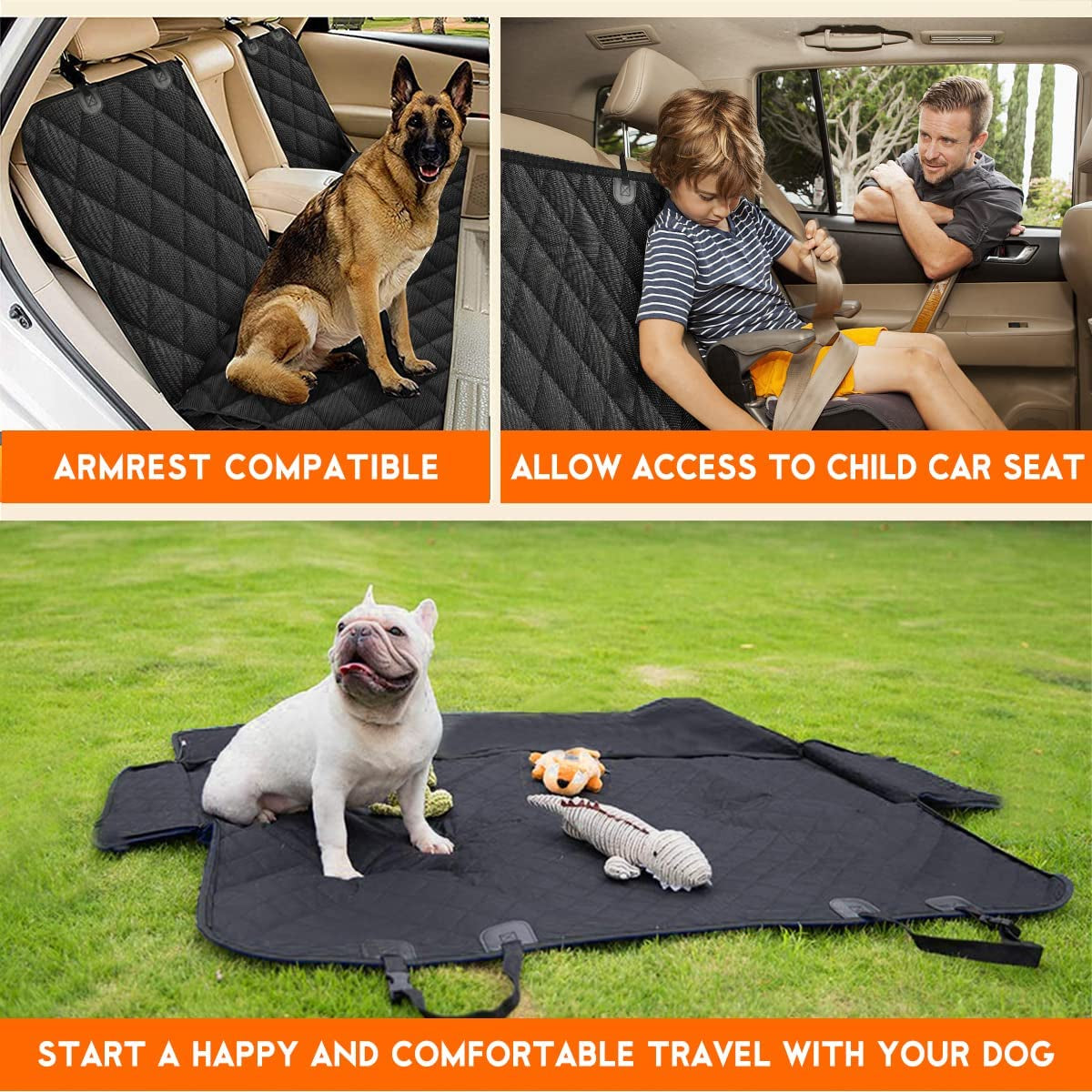 Ultimate Dog Car Seat Cover - Waterproof, Non-Slip Protector for Back Seats - Fits Most Cars, Trucks & SUVs - Black
