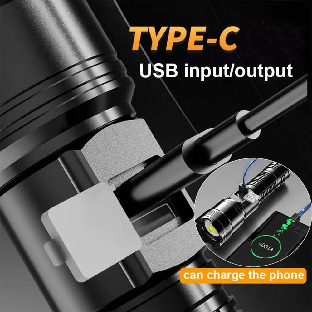 High Strong Power Led Flashlights Tactical Flash Light Torch Ultra Bright Lamp USB Charging Camping Fishing Defensa Zoom Lantern