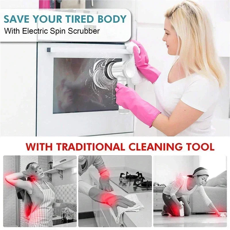5 In1 Electric Spin Scrubber, Spin Scrubber with 5 Replaceable Brush Heads Bathroom Cleaning Brush,Power Electric Cleaning Brush