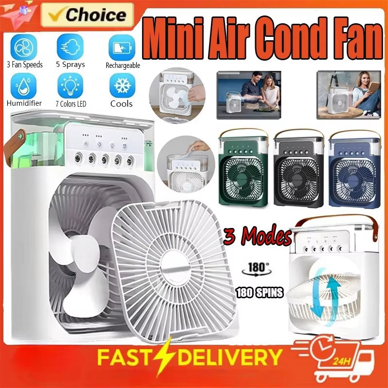 Portable Humidifier Fan Air Conditioners USB Electric Fan LED Night Light Water Mist Fun 3 in 1 Air Cooler Humidifie for Home