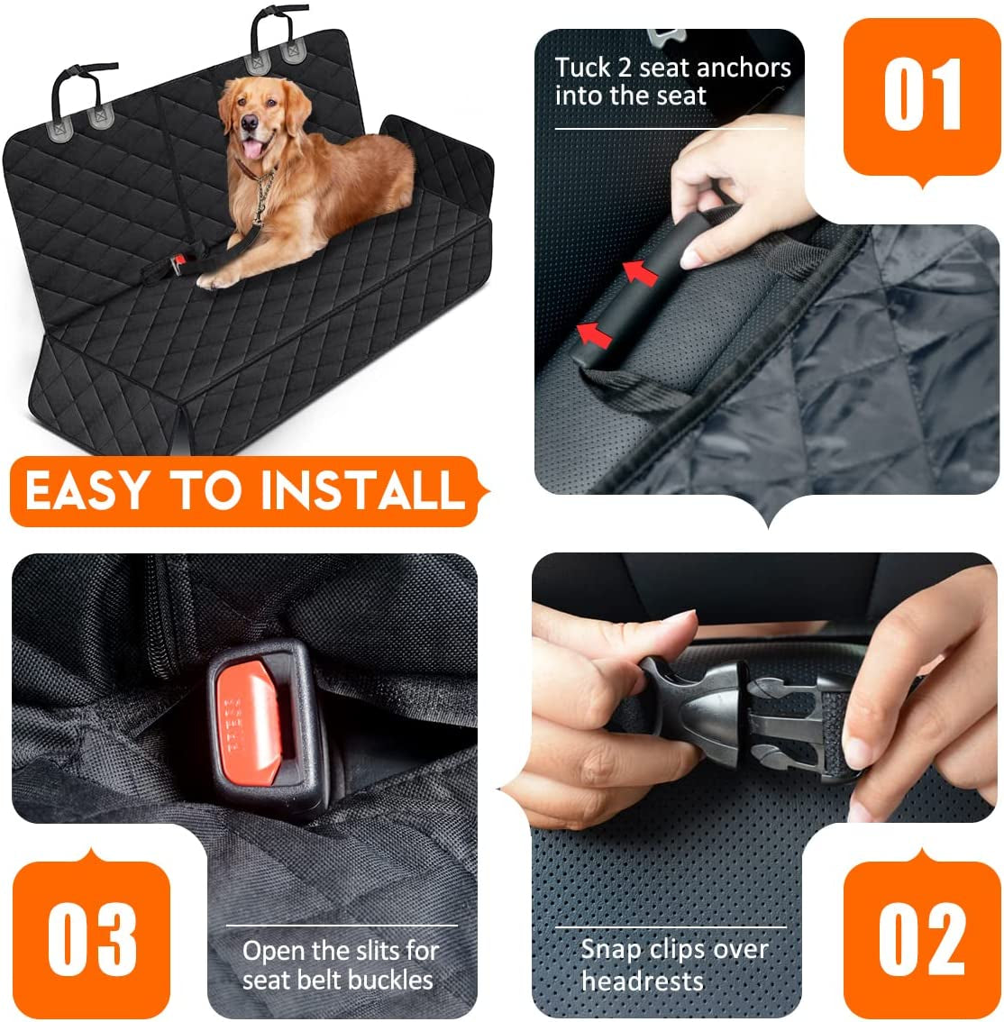 Ultimate Dog Car Seat Cover - Waterproof, Non-Slip Protector for Back Seats - Fits Most Cars, Trucks & SUVs - Black