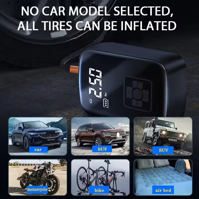 Powerful Wireless Car Air Compressor - Versatile Electric Tire Inflator for Cars, Motorcycles, Bicycles, and More!