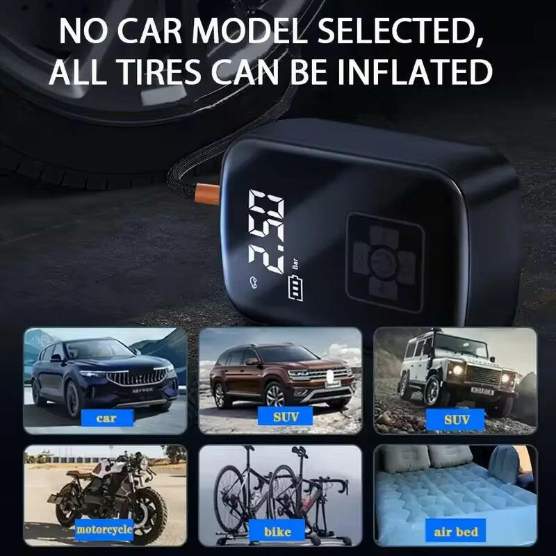 Powerful Wireless Car Air Compressor - Versatile Electric Tire Inflator for Cars, Motorcycles, Bicycles, and More!.