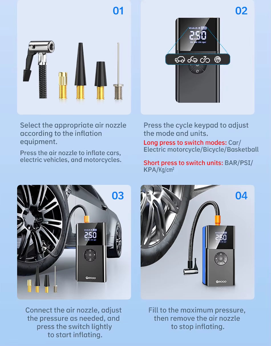 8000A Amp 180Psi Car Emergency Multifunction 12V Battery Booster Tire Inflator Super Compressor Jump Starter Power Bank Air Pump