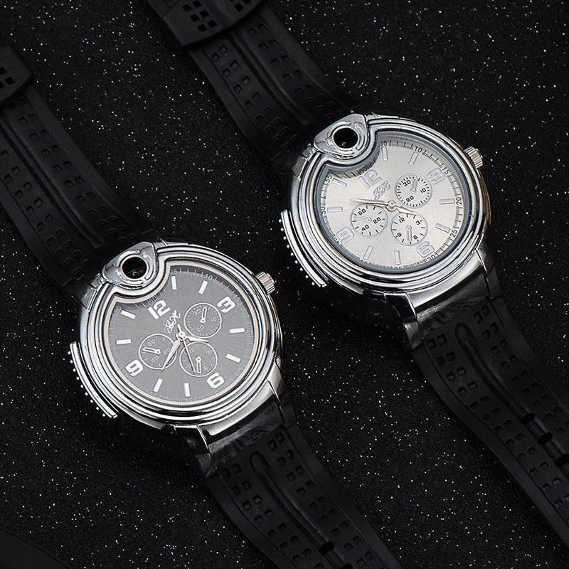 Metal Open Flame Lighter Watch - Creative Sports Design for Men with Adjustable Flame