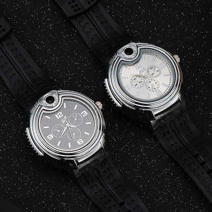 Metal Open Flame Lighter Watch - Creative Sports Design for Men with Adjustable Flame