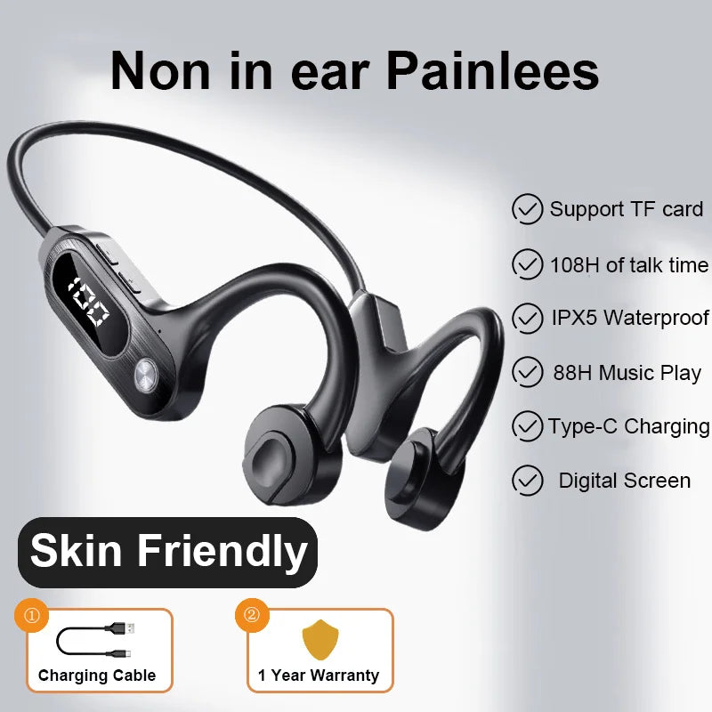 Bone Conduction Bluetooth 5.3 Earbuds Hanging Earhook IPX5 Running Sports Earphones with SD Card Play for Exercise Yoga Outdoor