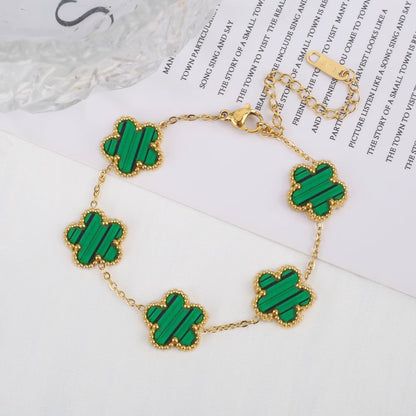 Stainless Steel Plum Blossom Gold Plated Bracelet Five Leaf Flower Jewelry Clover