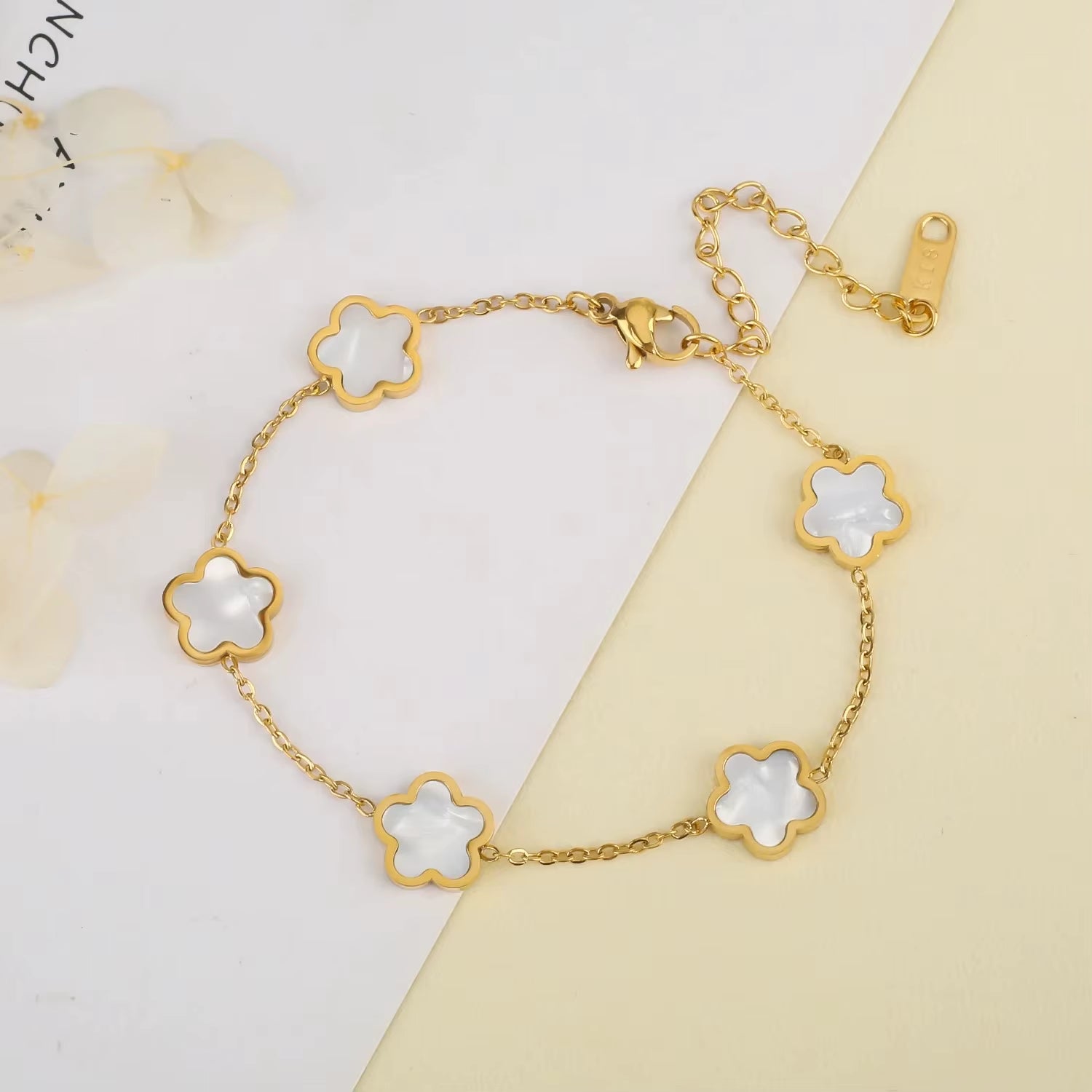 Stainless Steel Plum Blossom Gold Plated Bracelet Five Leaf Flower Jewelry Clover