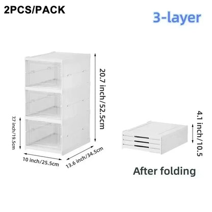 Foldable Clear Shoe Storage Organizer - Stackable Dustproof Sneaker Box Rack for Closet, Dorm, and Apartment