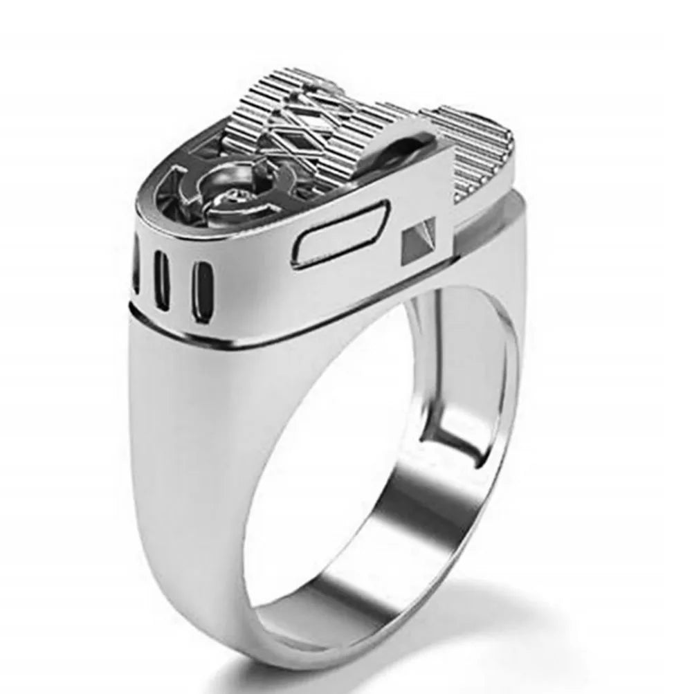 Vintage 14K Gold Plate Fake Lighter Ring Punk Fashion Creative Lighter Style Ring Jewelry for Men Dad