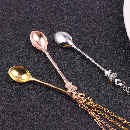 Alice Vintage Gold Crown Spoon Pendant Necklace 