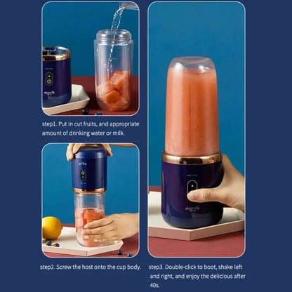 Portable Juicer Cup Smoothie Blender 6 Blade Blender Bottle Household Fruit Juicer Cup USB Rechargeable Juicer Kitchen Tool