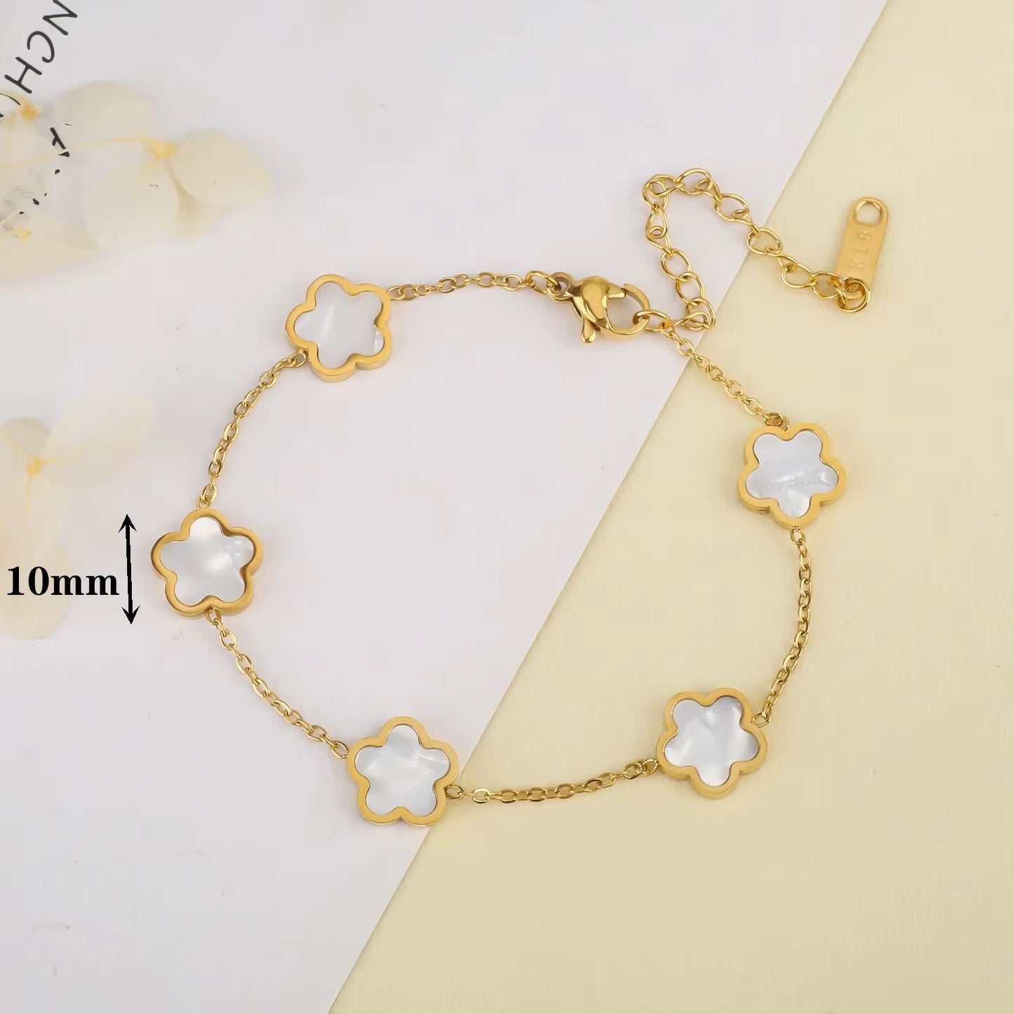 Stainless Steel Plum Blossom Gold Plated Bracelet Five Leaf Flower Jewelry Clover
