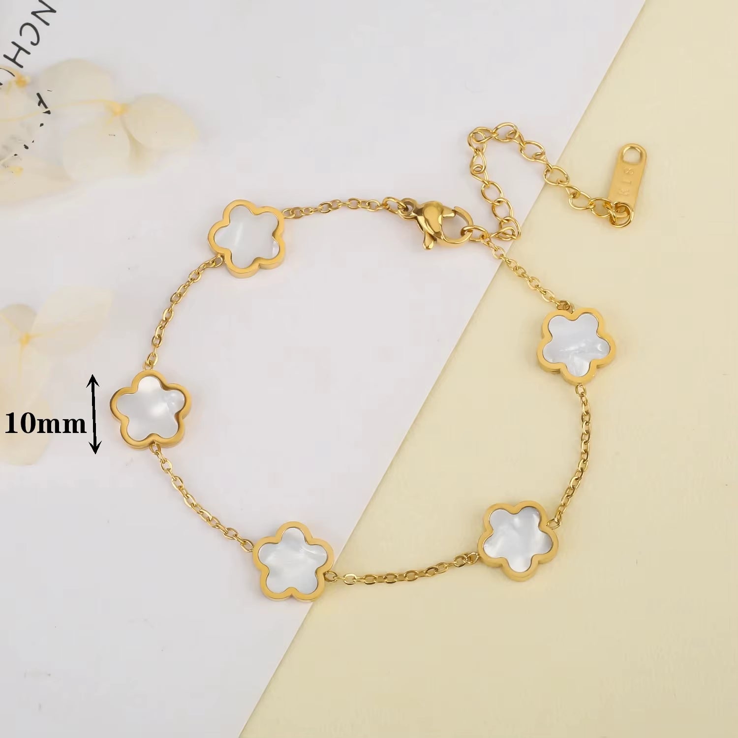 Stainless Steel Plum Blossom Gold Plated Bracelet Five Leaf Flower Jewelry Clover