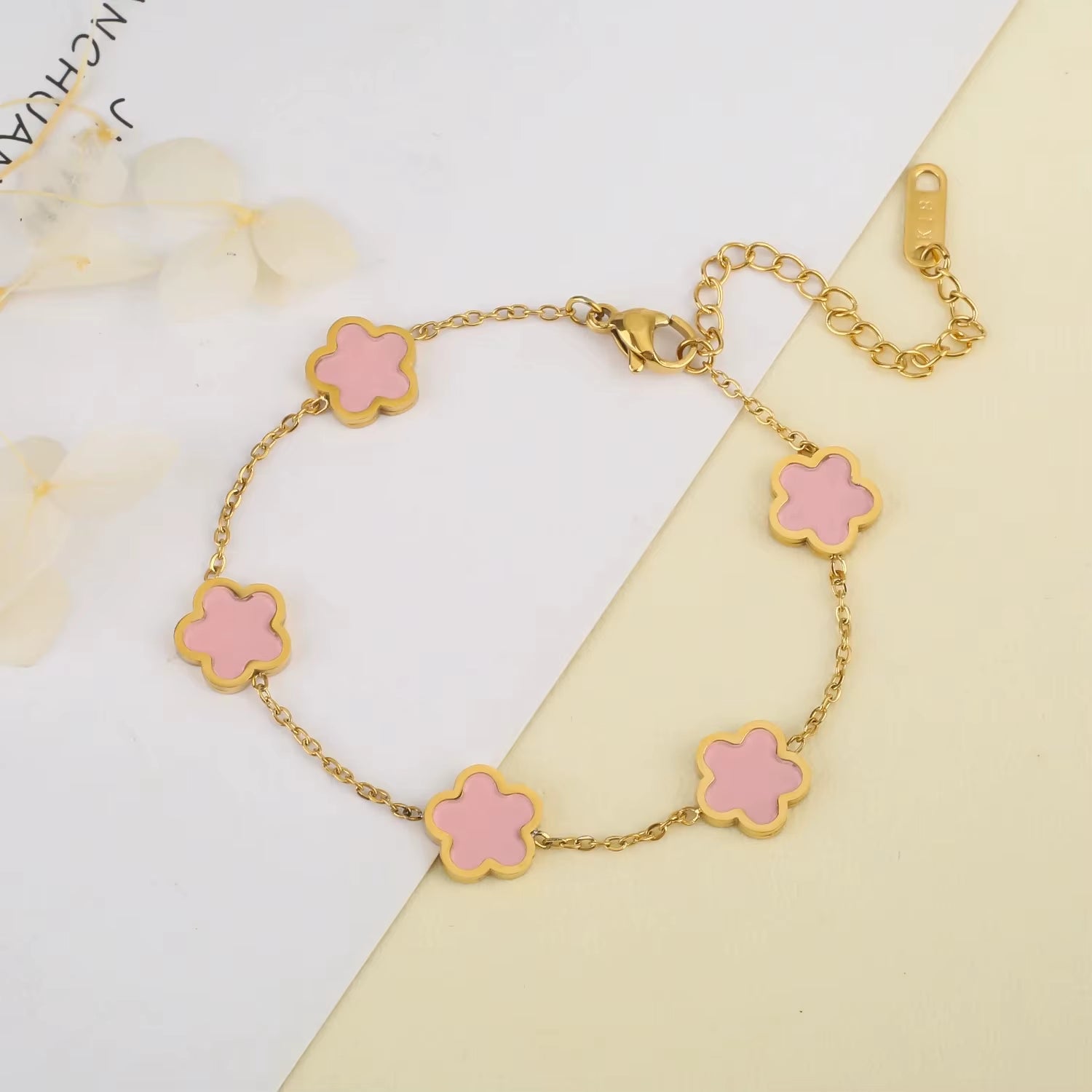 Stainless Steel Plum Blossom Gold Plated Bracelet Five Leaf Flower Jewelry Clover