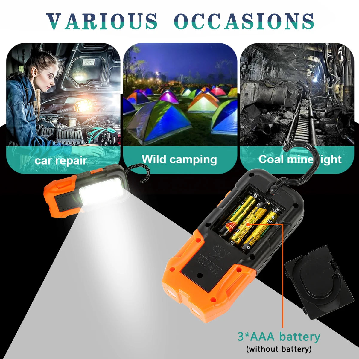 Portable Torch Strong Magnet COB LED Flashlight 3 Mode Battery Operated Latern Waterproof Mini Torch for Outdoor Camping