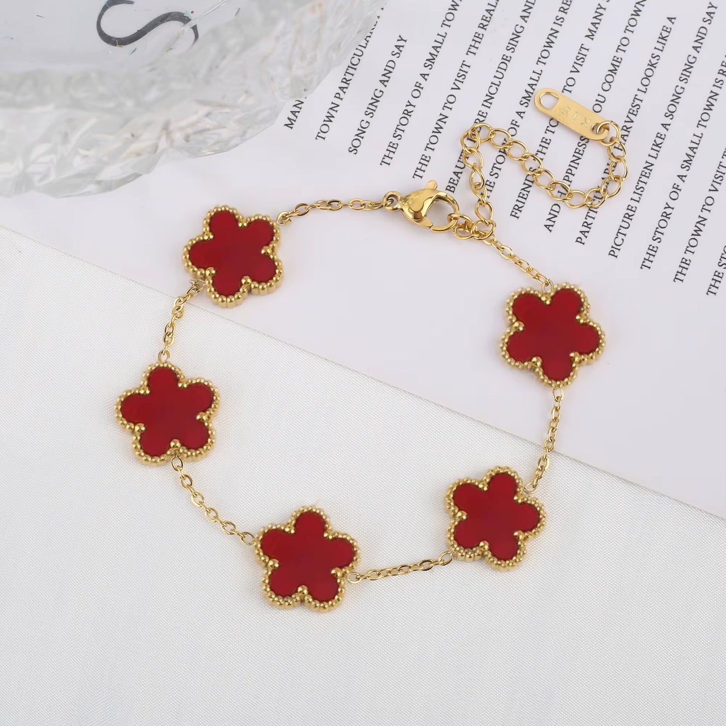 Stainless Steel Plum Blossom Gold Plated Bracelet Five Leaf Flower Jewelry Clover