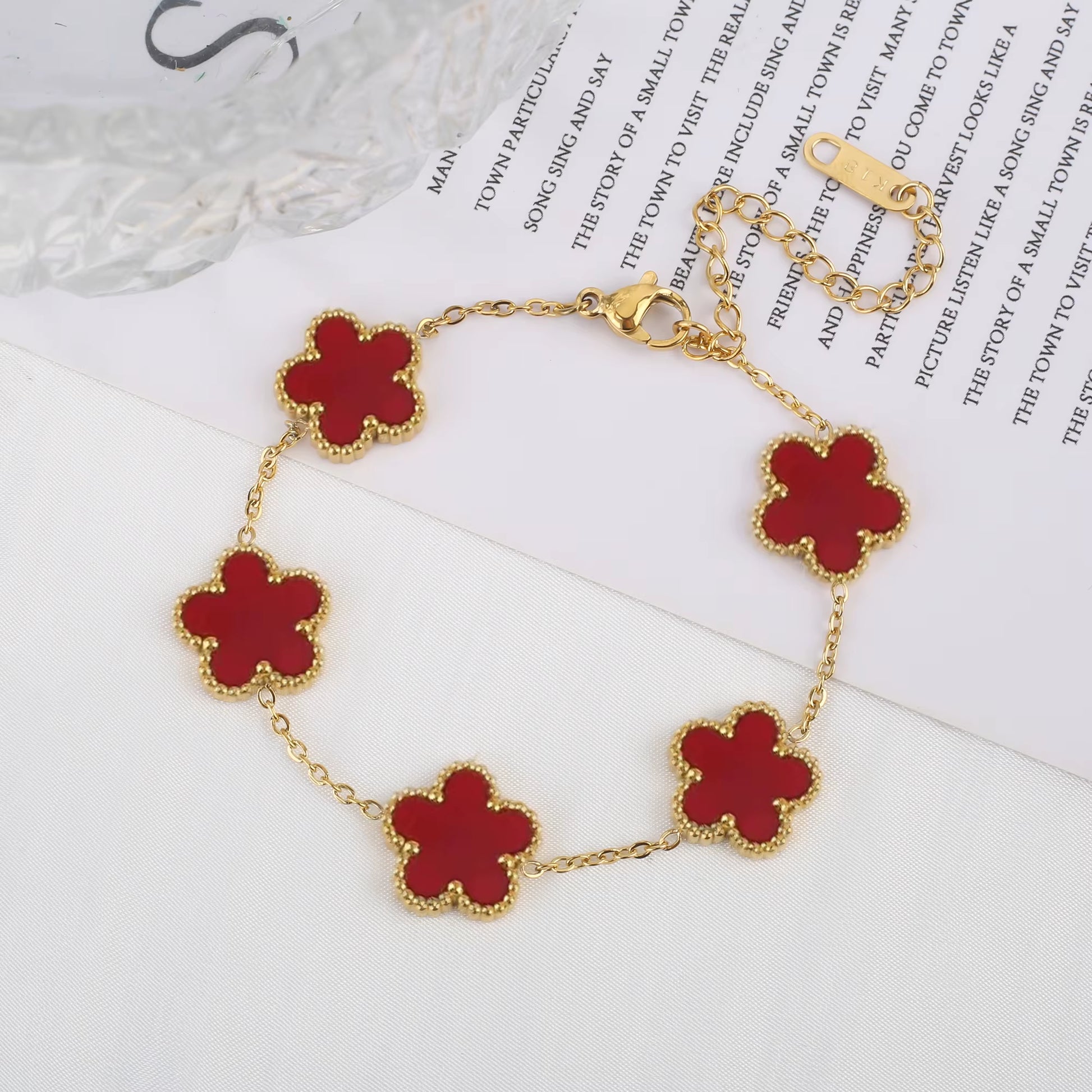 Stainless Steel Plum Blossom Gold Plated Bracelet Five Leaf Flower Jewelry Clover