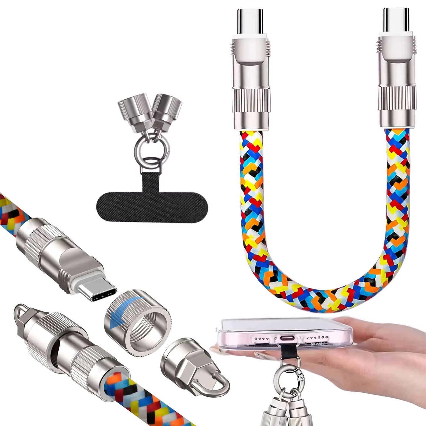 240W Fast Charging USB-C to C-Type Data Cable, Suitable for Type-C Phone Lanyard and Charging Cable 2-In-1 C-To-C Neck Wristband