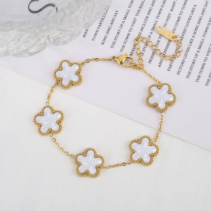 Stainless Steel Plum Blossom Gold Plated Bracelet Five Leaf Flower Jewelry Clover