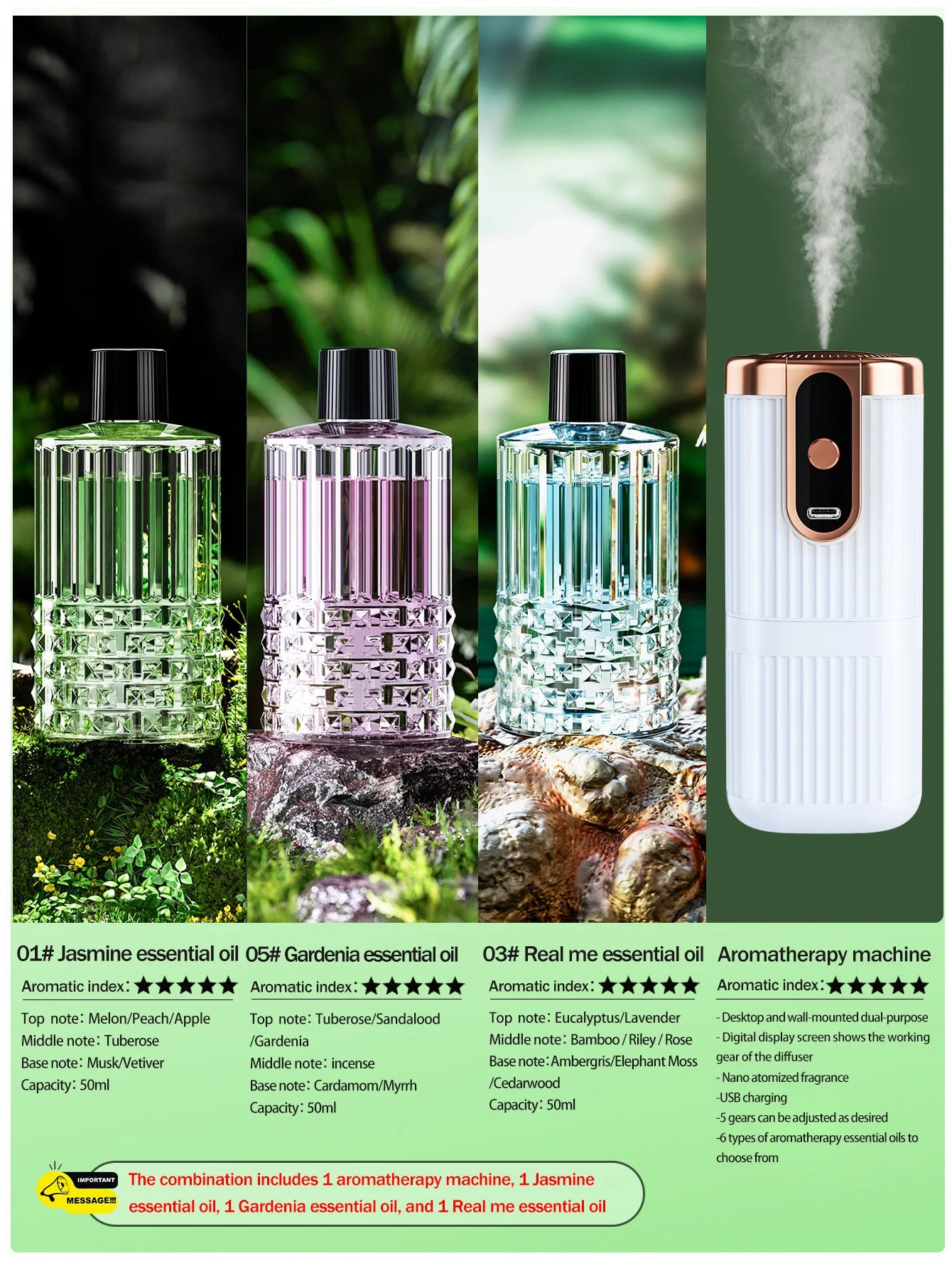 Rechargeable Mini Essential Oil Diffuser 5 Gear Aromatherapy Machine Large Mist Air Humidifier for Home Car Office Use