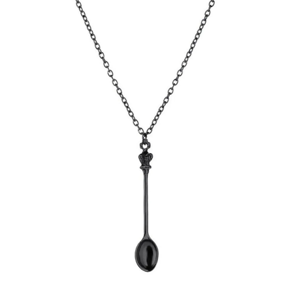 Alice Vintage Gold Crown Spoon Pendant Necklace 