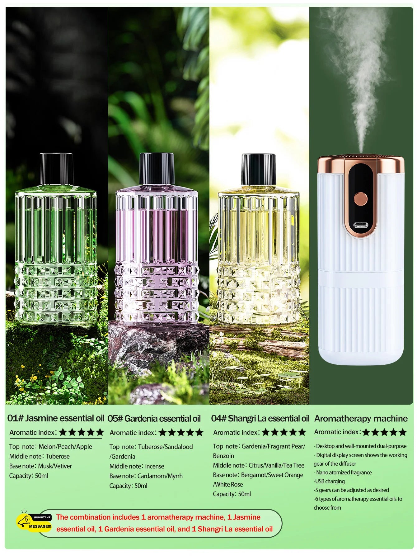 Rechargeable Mini Essential Oil Diffuser 5 Gear Aromatherapy Machine Large Mist Air Humidifier for Home Car Office Use