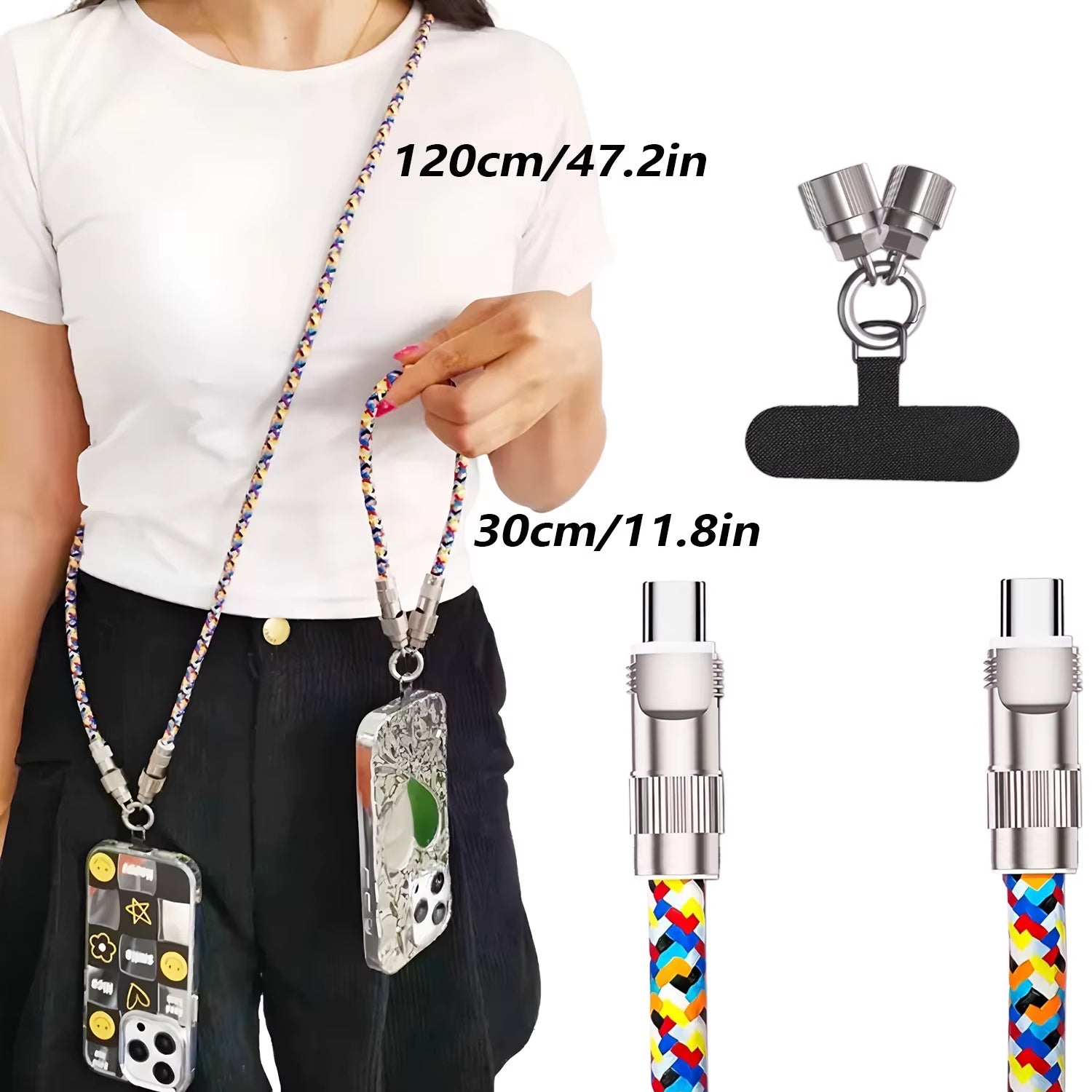 240W Fast Charging USB-C to C-Type Data Cable, Suitable for Type-C Phone Lanyard and Charging Cable 2-In-1 C-To-C Neck Wristband
