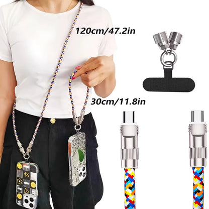 240W Fast Charging USB-C to C-Type Data Cable, Suitable for Type-C Phone Lanyard and Charging Cable 2-In-1 C-To-C Neck Wristband