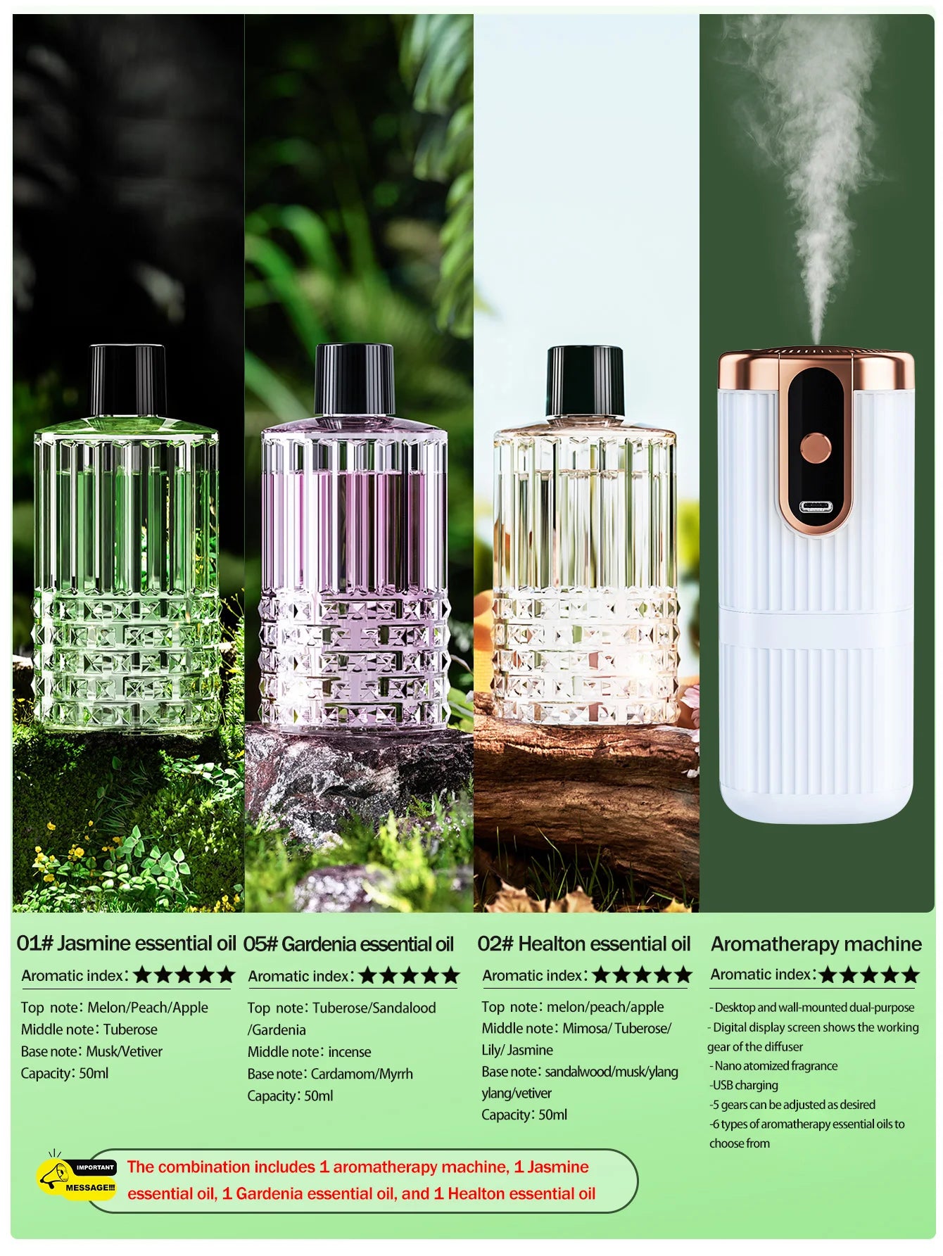 Rechargeable Mini Essential Oil Diffuser 5 Gear Aromatherapy Machine Large Mist Air Humidifier for Home Car Office Use