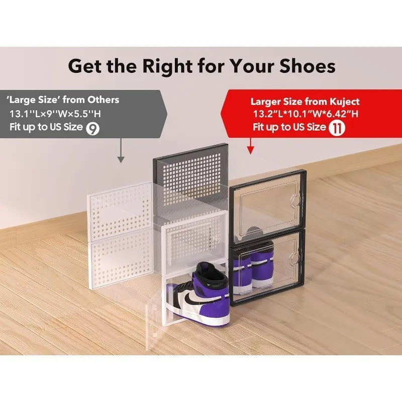 1Pc/2Pcs Large Shoe Storage Boxes Organizers Clear Plastic Stackable 12 Pack, Shoe Rack & Holder Substitute, Sneaker Containers