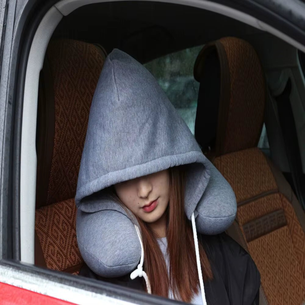U-Shape Soft Comfortable Hooded Neck Travel Pillow Airplane Pillow with Hoodie
