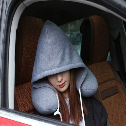 U-Shape Soft Comfortable Hooded Neck Travel Pillow Airplane Pillow with Hoodie