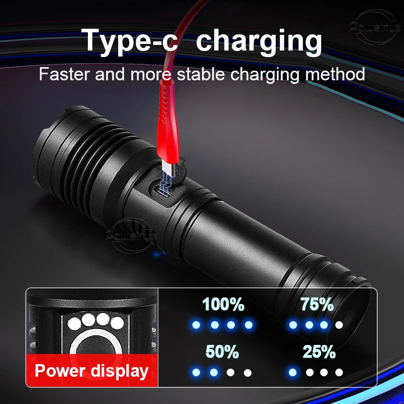 XHP390 Super Powerful LED Flashlight USB Rechargeable Torch Light Tactical High Power Flashlight Waterproof Hand Lantern Camping