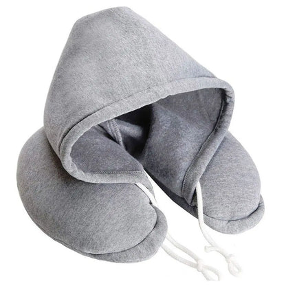 U-Shape Airplane Pillow with Hoodie Soft Comfortable Hooded Neck Travel Pillow