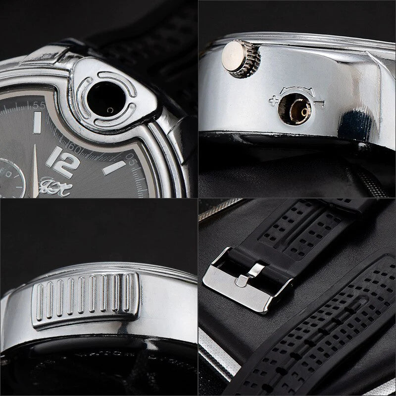 Metal Open Flame Lighter Watch - Creative Sports Design for Men with Adjustable Flame