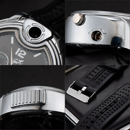 Metal Open Flame Lighter Watch - Creative Sports Design for Men with Adjustable Flame