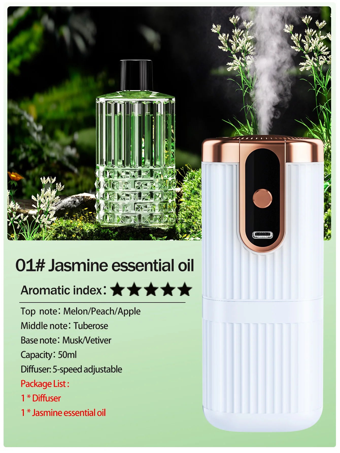 Rechargeable Mini Essential Oil Diffuser 5 Gear Aromatherapy Machine Large Mist Air Humidifier for Home Car Office Use