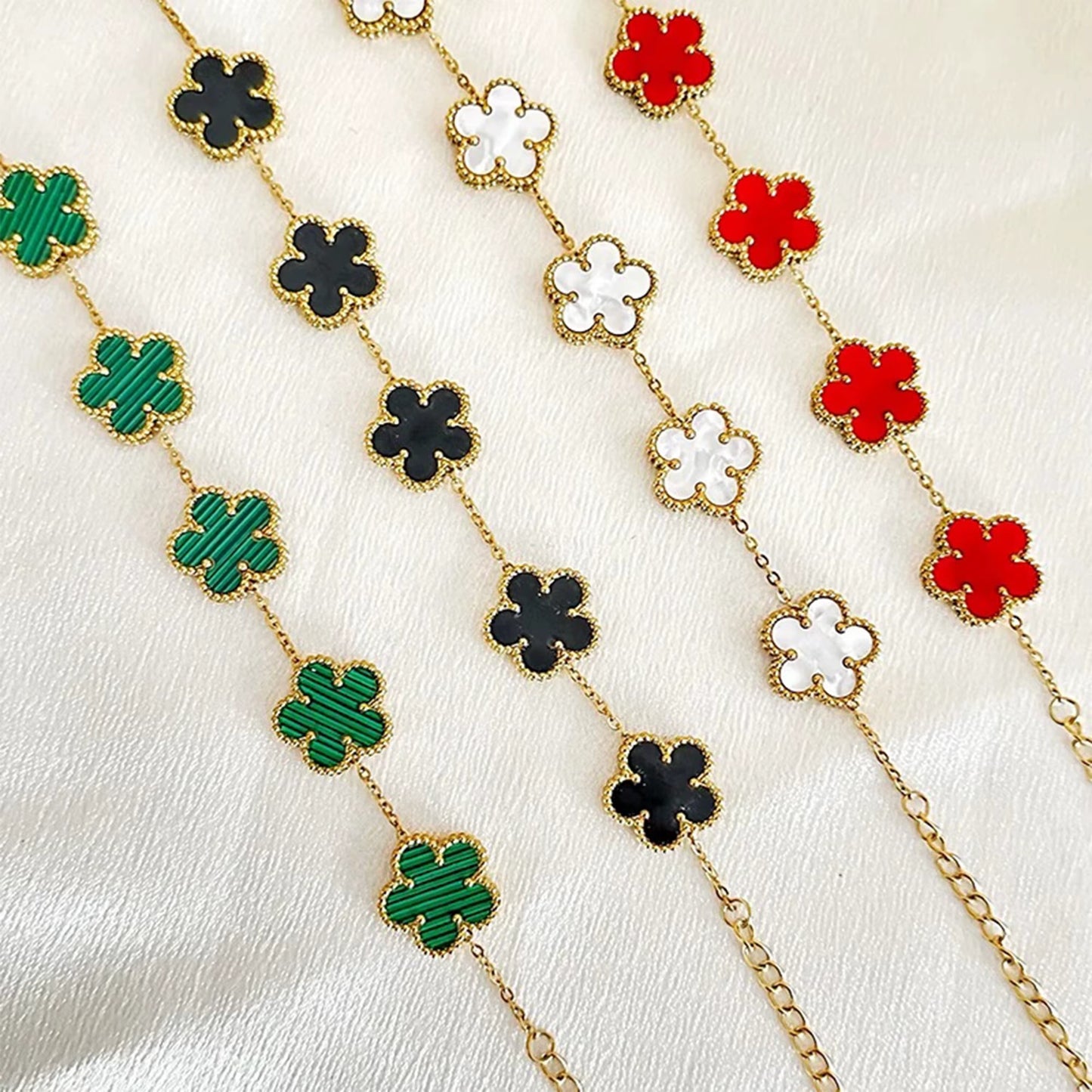Stainless Steel Plum Blossom Gold Plated Bracelet Five Leaf Flower Jewelry Clover