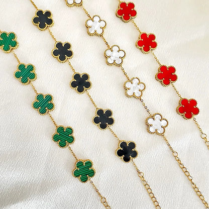 Stainless Steel Plum Blossom Gold Plated Bracelet Five Leaf Flower Jewelry Clover