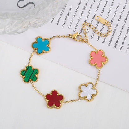 Stainless Steel Plum Blossom Gold Plated Bracelet Five Leaf Flower Jewelry Clover