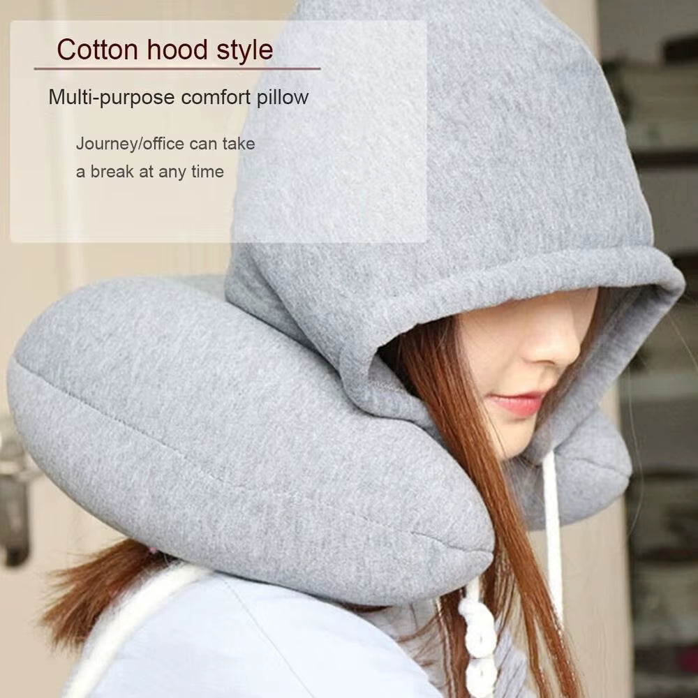 U-Shape Soft Comfortable Hooded Neck Travel Pillow Airplane Pillow with Hoodie