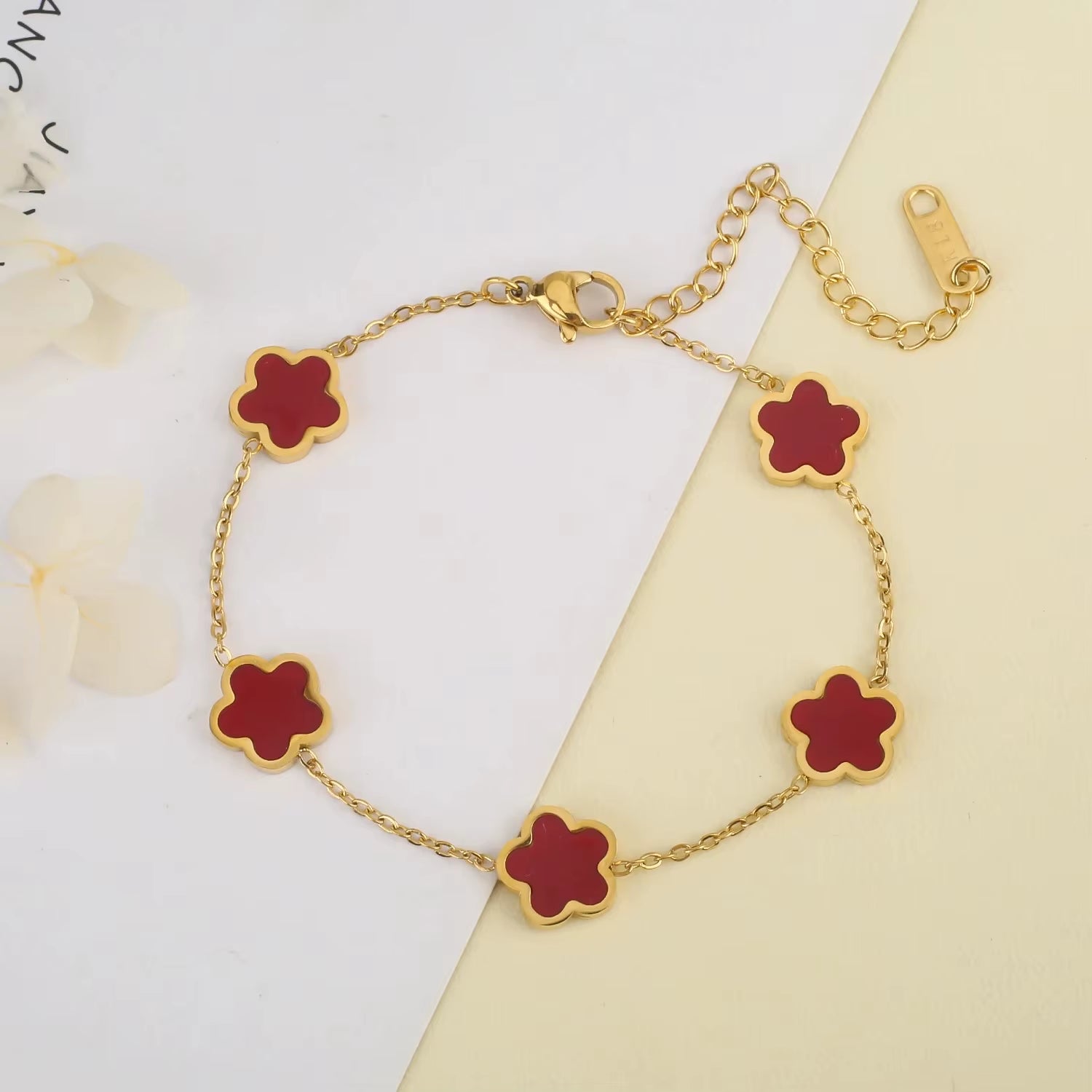 Stainless Steel Plum Blossom Gold Plated Bracelet Five Leaf Flower Jewelry Clover