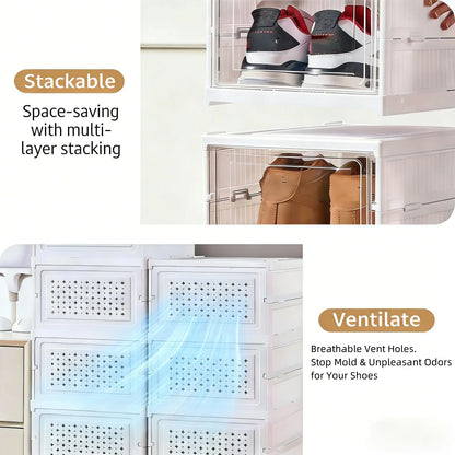 Foldable Clear Shoe Storage Organizer - Stackable Dustproof Sneaker Box Rack for Closet, Dorm, and Apartment