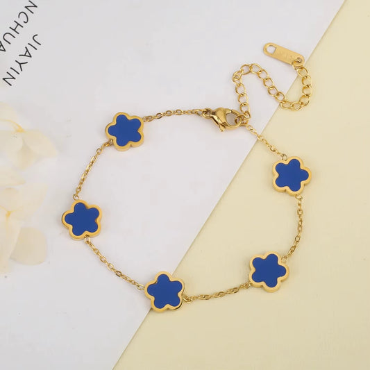 Stainless Steel Plum Blossom Gold Plated Bracelet Five Leaf Flower Jewelry Clover